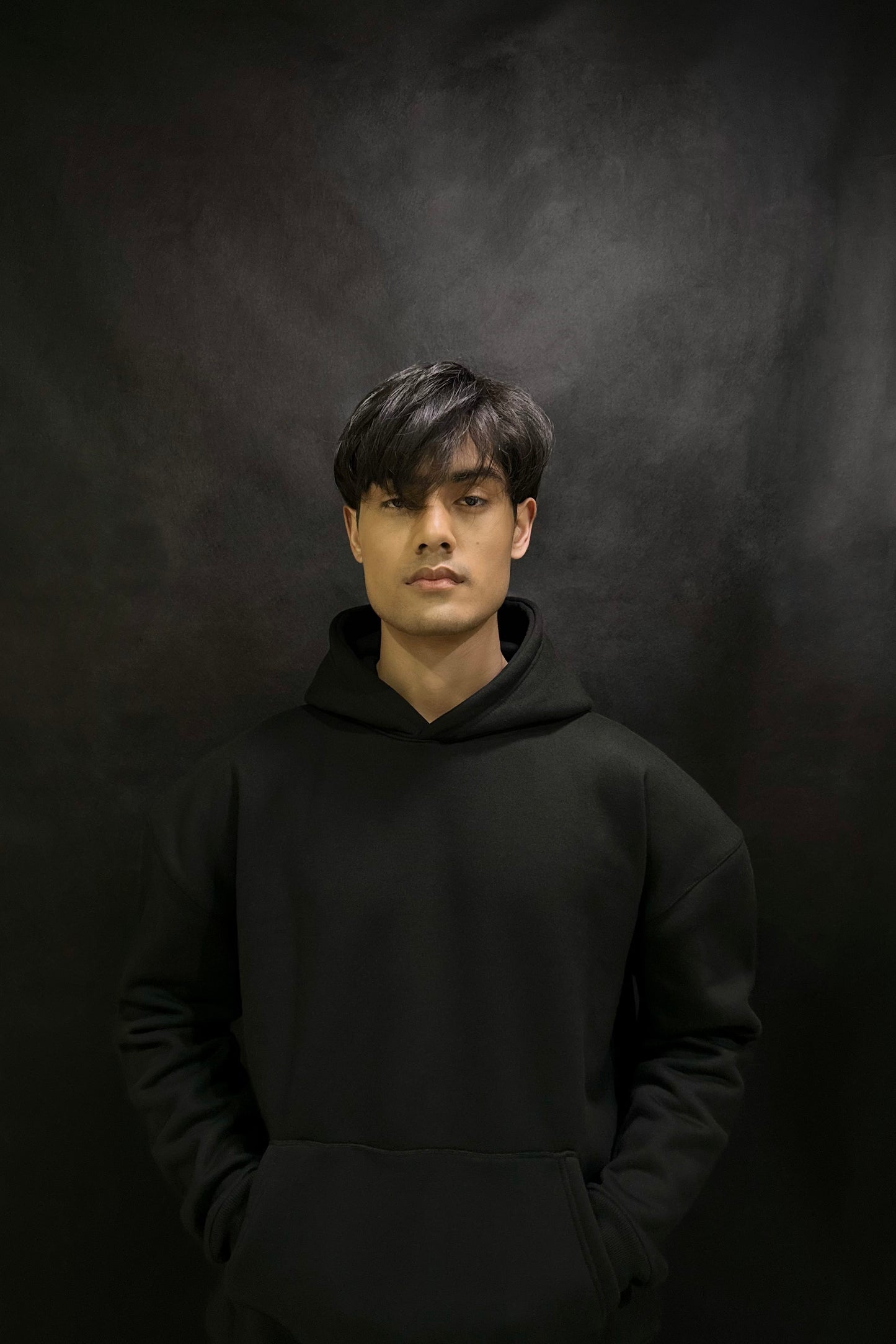 Drop Shoulder Black Hoodie