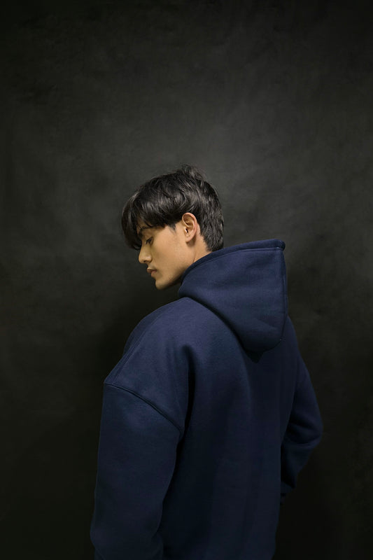 Drop Shoulder Navy Blue Hoodie